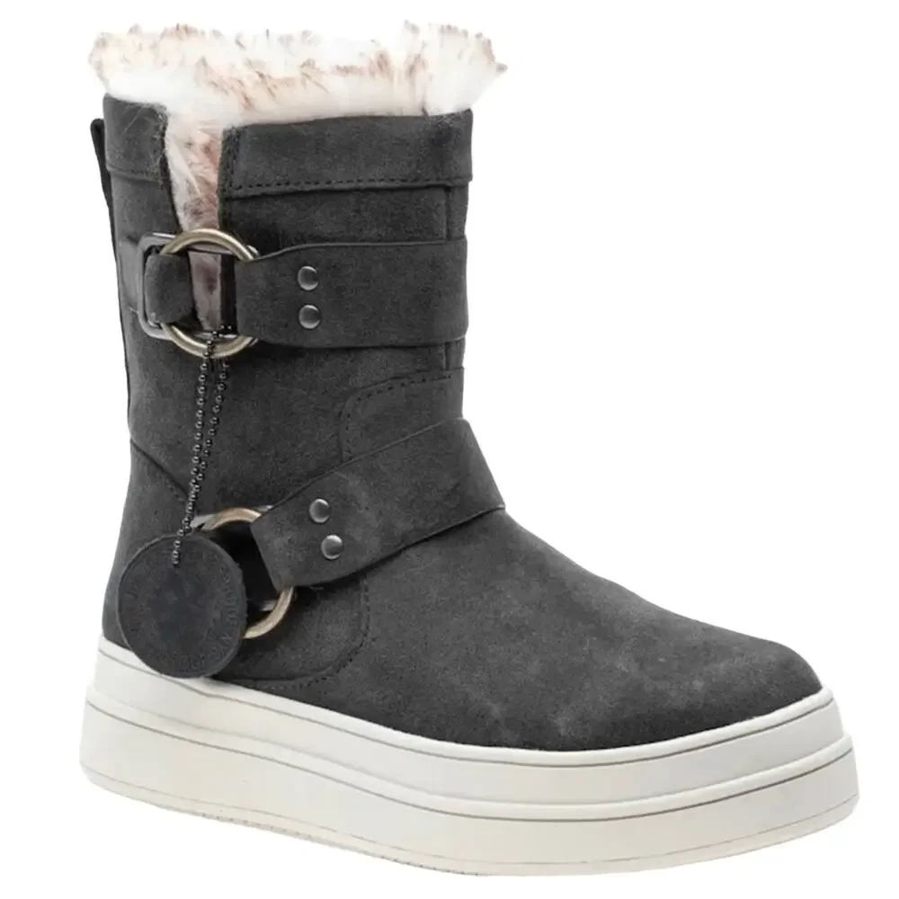 J/Slides NYC Nelly Gray Women Winter Boot Size 8.5 Suede Faux Fur Waterproof New